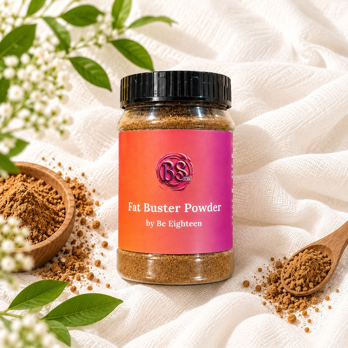 Fine Brown Powder in Clear Plastic Jar